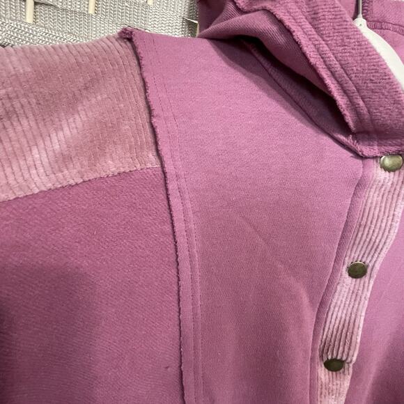 Aemi + Co DOVE HOODED PULLOVER Women’s Size S Rose Pink Mixed Media Half Snap - Picture 6 of 12